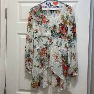 High low blouse with sheer sleeves